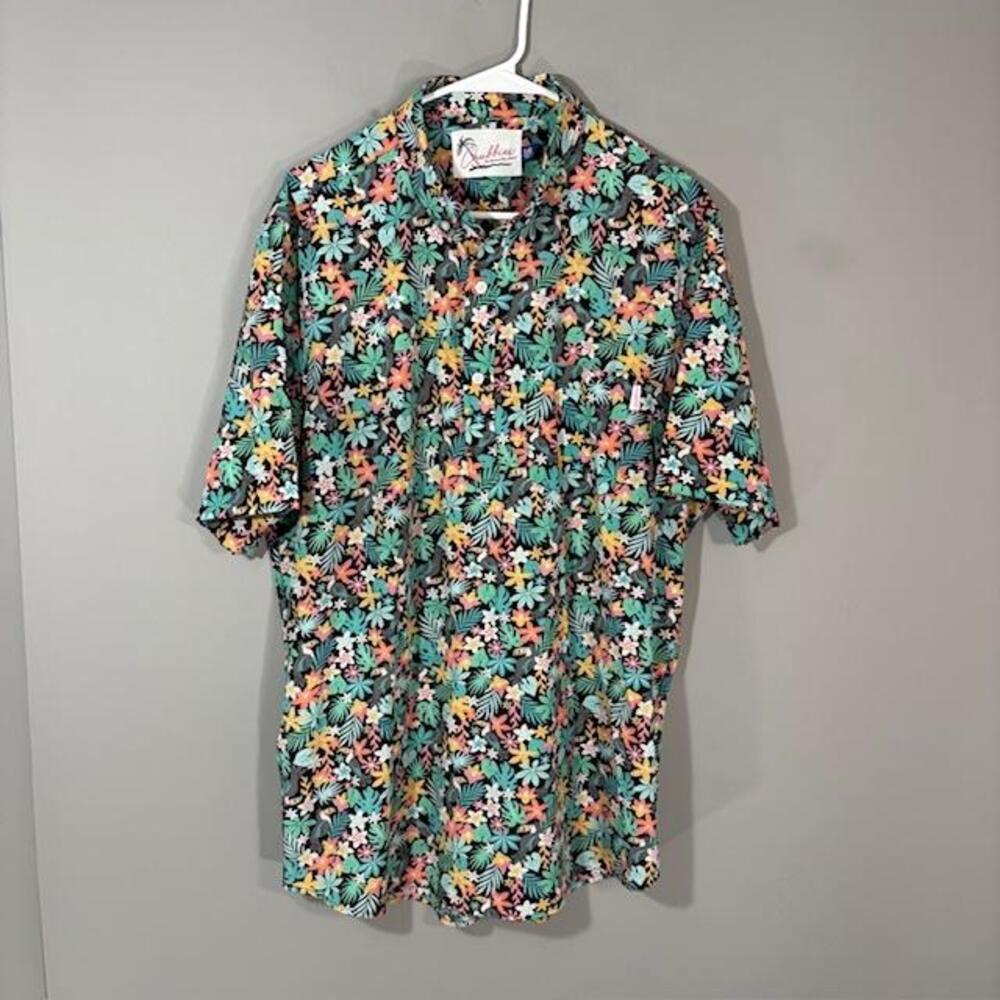 Chubbies Polo Shirt Mens XL Multicolor Floral Toucan Stretch Woven Casual Top